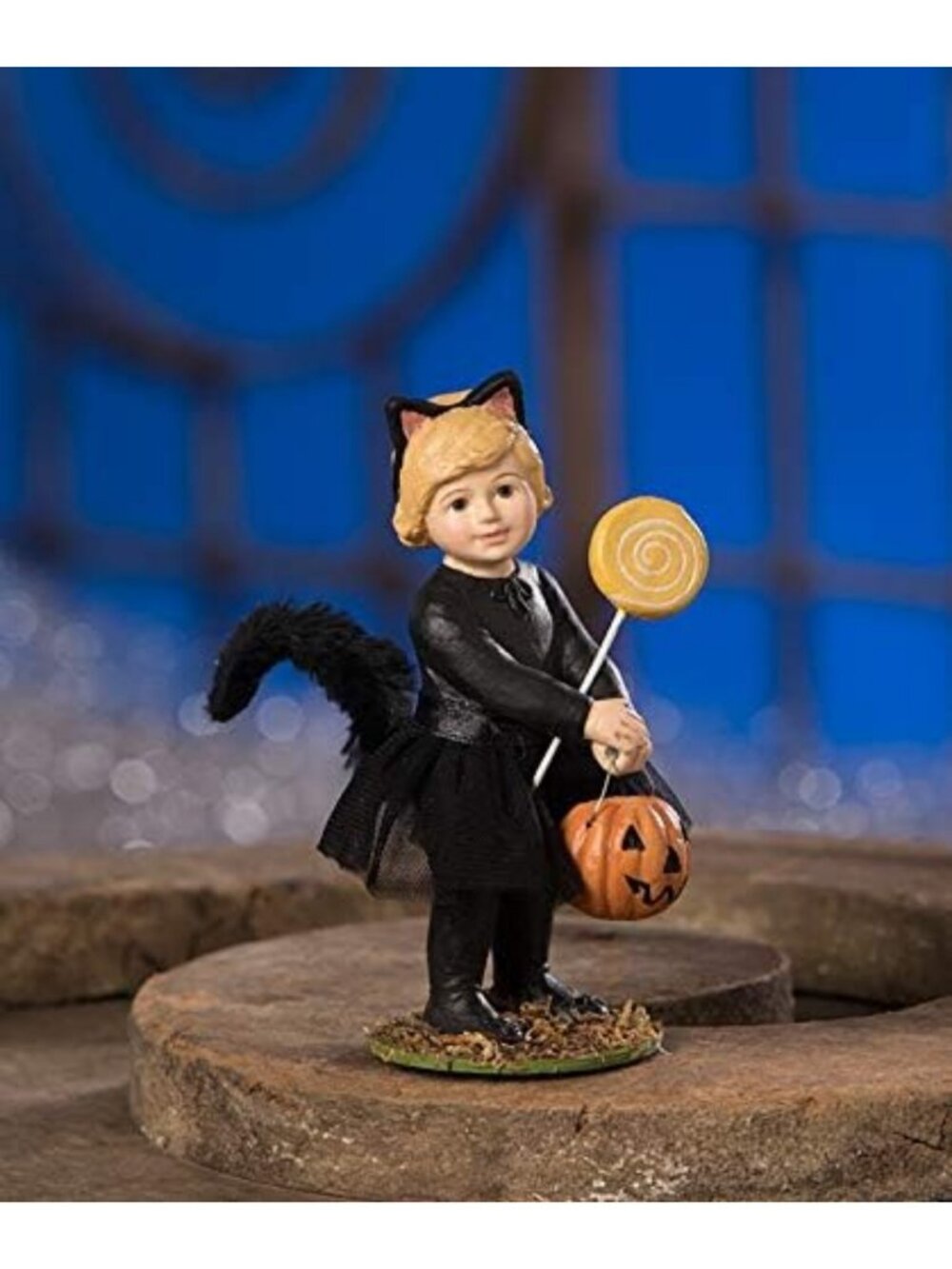 Black Cat Halloween Figurine - Cute Trick or Treater Decor for Fall & Spooky